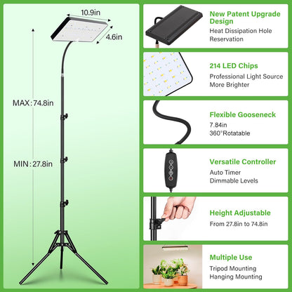 CheebaPet Tripod Grow Lamp - 214 LEDs Full Spectrum Adjustable Height 28" - 75" (Copy)